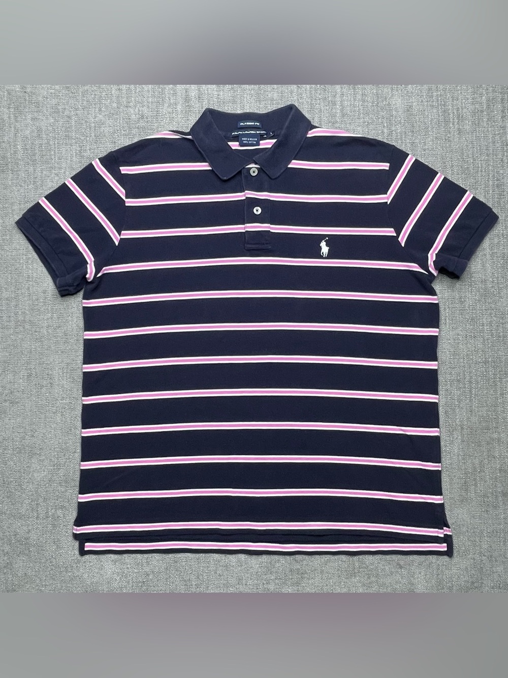 Ralph Lauren Sport Women’s L Polo Dress Navy Blue Pink Striped Cotton Preppy Y2K